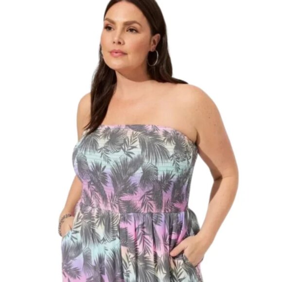 Torrid Tropical Midi Smocked Jumpsuit Size 2 - Picture 2 of 8